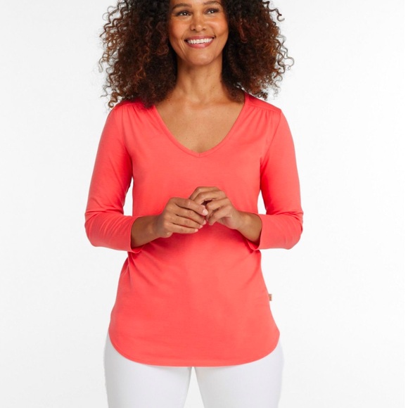 L.L.Bean Soft Stretch Supima Tee, Three-Quarter-Sleeve V-Neck - Picture 1 of 7
